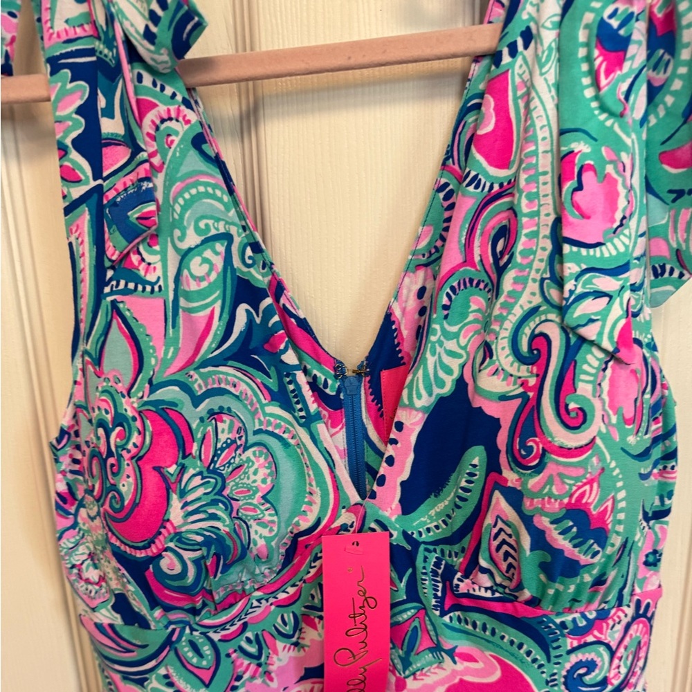 Lilly Pulitzer 8 NWT Maxine Midi Dress Living The Dream Tie Shoulders Tiered Hem